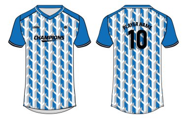 Spor tişörtü forması düz çizim vektör çizimi, geometrik desenli futbol forması. Futbol, kriket, voleybol, rugby, tenis, badminton forma takımı.