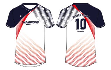 Spor tişörtü forması düz çizim çizimi, Amerikan futbolu forması konsepti Soccer, Cricket, Voleyball, Rugby, tenis, badminton amerika forma takımı