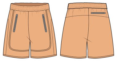 Koşu parkuru Shorts forma tasarım vektör şablonu, topçu kısa konsepti Kick boks, basketbol, güreş, dövüş sanatları ve izleme aktif giyim tasarımı için ön ve arka görünüm kavramı.