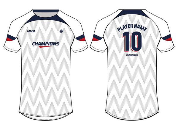 Sports jersey t shirt design flat sketch illustration, Chevron Stripe pattern Raglan Round neck tees football jersey concept with front and back view for Cricket, soccer, Volleyball, Rugby uniform