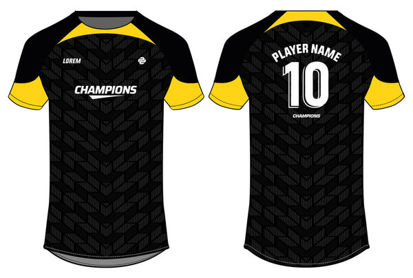 Sports jersey t shirt design flat sketch vector illustration, Abstract pattern Raglan Round neck tees football jersey concept with front and back view for Cricket, soccer, Volleyball, Rugby jersey kit