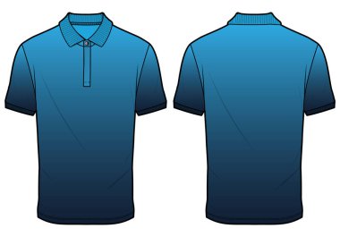 Erkek polo yakalı Jersey tişörtü düz taslak taslak taslak çizimi ön ve arka manzaralı bir şablon. Golf tişörtü tasarımı
