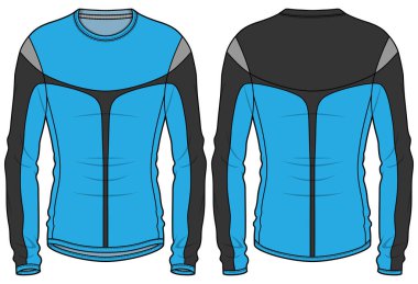 Uzun kollu sıkıştırma taban tabakası, düz t-shirt düz çizim tasarımı, dar üst tasarım vektör şablonu, etkin sıkıştırma üst konsepti ön ve arka görünüm kabaca çizim