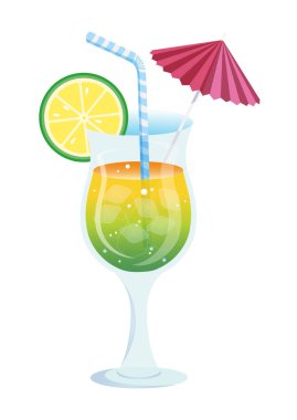 Yaz Kokteyl Vektörü İllüstrasyonu Beyaz Arkaplanda İzole Edildi. Taze Kokteyl Spritz
