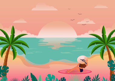 Summer Beach View Vector Illustration. Yaz Saati