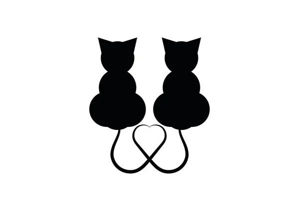Dois Gatos Amor Ícone Vetor Ilustração —  Vetores de Stock