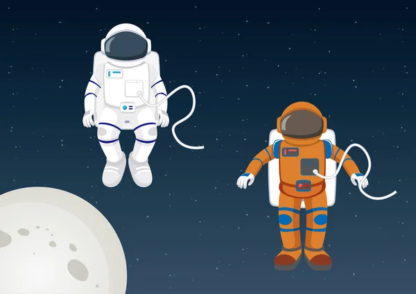 Dva Astronauti Různých Pozicích Vesmír Galaxie Vektorová Ilustrace — Stockový vektor