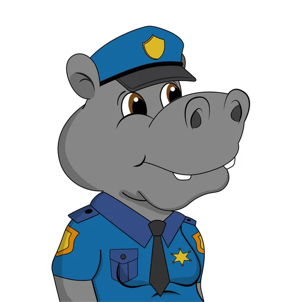 Vector Illustration Police Hippopotamus Isolated White Background — Stock Vector