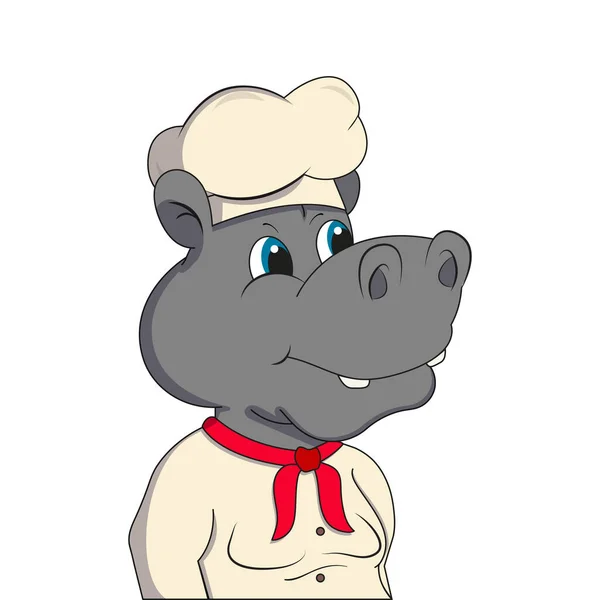 Vector Illustration Cook Hippopotamus Isolated White Background — Stock Vector