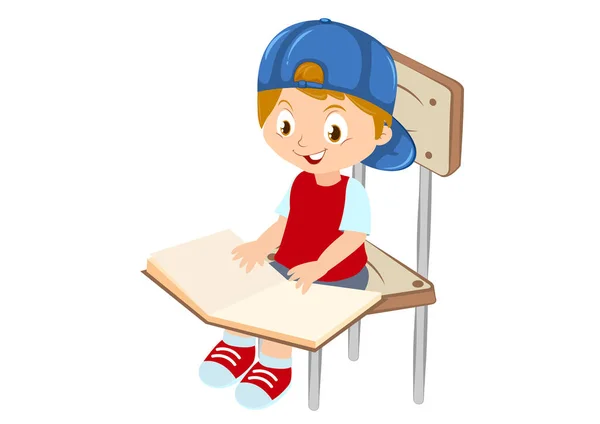 Criança Está Lendo Livro Sentado Uma Cadeira Ilustração Vetorial —  Vetores de Stock