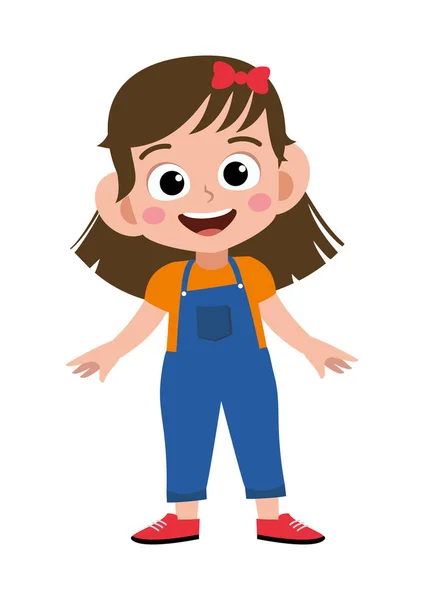 Vector Illustration Happy Little Girl Isolated White Background Happy Kid — Stock Vector