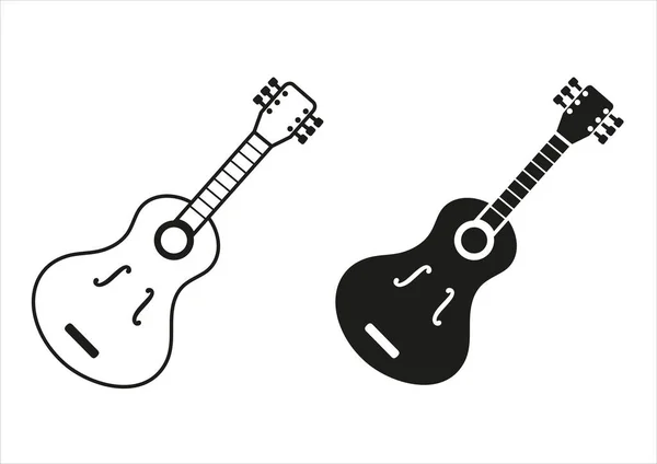 Black White Guitar Icon Flat Design Vector — Stock Vector