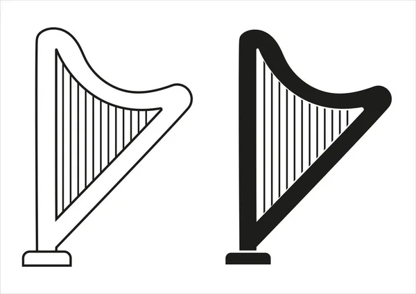 Black White Harp Icon Flat Design Vector — Stock Vector