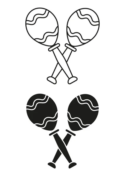 Vecteur Plat Conception Icône Maracas Noir Blanc — Image vectorielle