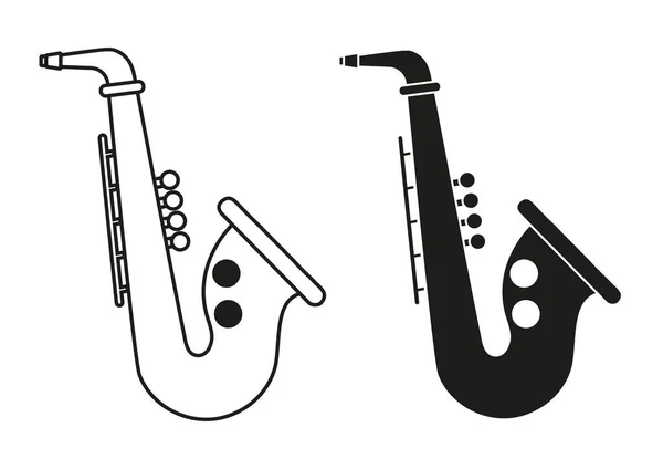 Black White Saxophone Icon Flat Design Vector — Stock Vector