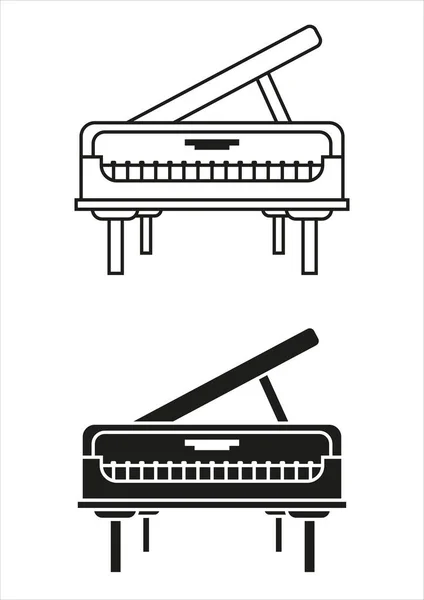 ブラック ホワイトピアノアイコンフラットデザインベクトル — ストックベクタ