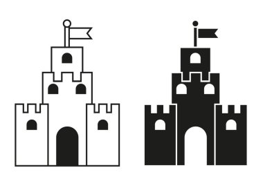 Siyah ve Beyaz Oyuncak Kalesi Simge Düz Tasarım Vektörü