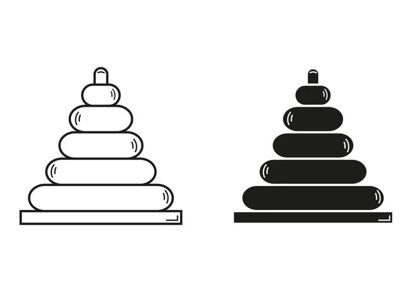 黒と白のピラミッドおもちゃアイコンフラットデザインベクトル — ストックベクタ