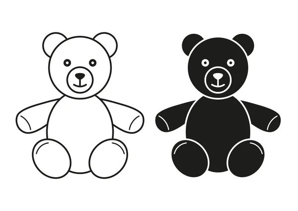 Czarno Biały Zabawka Niedźwiedź Ikona Płaski Projekt Wektor — Wektor stockowy