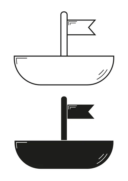 黒と白のおもちゃのボートアイコンフラットデザインベクトル — ストックベクタ