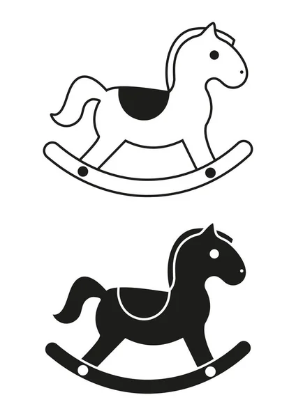Czarno Biały Zabawka Koń Ikona Płaski Projekt Wektor — Wektor stockowy