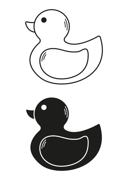 黒と白のおもちゃダックアイコンフラットデザインベクトル — ストックベクタ