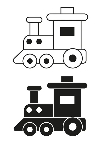 Schwarz Weißes Spielzeug Lokomotive Icon Flachbild Design Vektor — Stockvektor