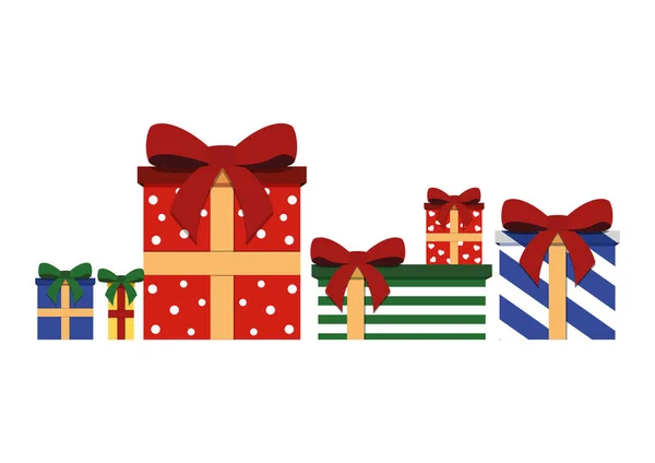 Cadeaux Noël Sur Fond Blanc Vecteur Noël Présente Sur Style — Image vectorielle