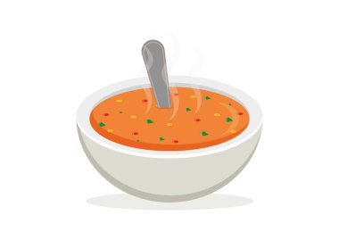 Bowl with Hot Vegetable Soup Vector Clipart Isolated on White Background