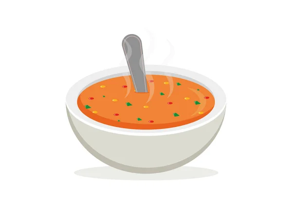 Bowl Hot Vegetable Soup Vector Clipart Terisolasi Latar Belakang Putih - Stok Vektor