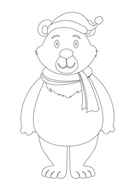 Black And White Cute Polar Bear Cartoon Character Vector. Coloring Page Of Cartoon Polar Bear