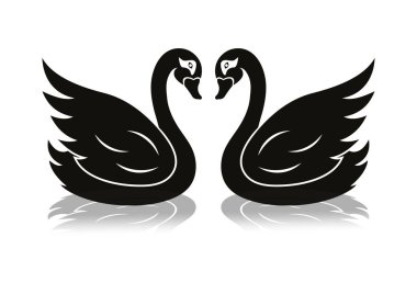 Black Swan Clipart Vector Flat Design Isolated On white Background. Two Black Swans Icon