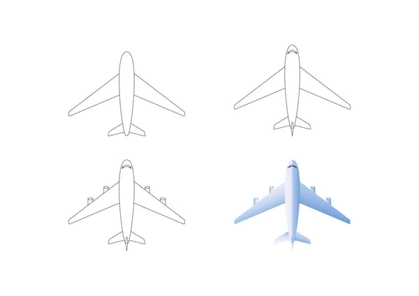 Dibujo Avión Paso Paso Vector Icono Plano Dibujo Vectorial — Vector de stock