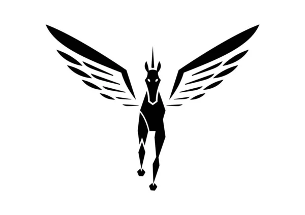 Pegasus Ikon Flat Design Vector Svart Siluett Flygande Pegasus — Stock vektor