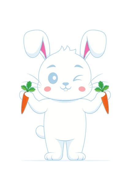 Cute Rabbit Holding Carrot Cartoon Vector Illustration — Stock Vector