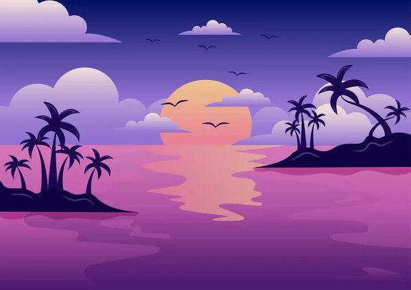 Beautiful sunset landscape vector illustration