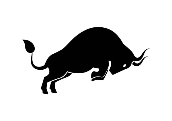 Black Bull Silhouette Clipart Vector White Background — Stock Vector
