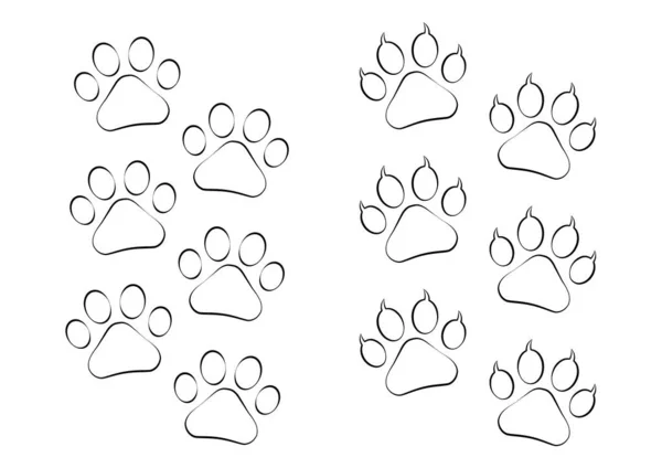 Zwarte Witte Kat Hond Voetafdrukken Pictogram Kleuren Pagina — Stockvector