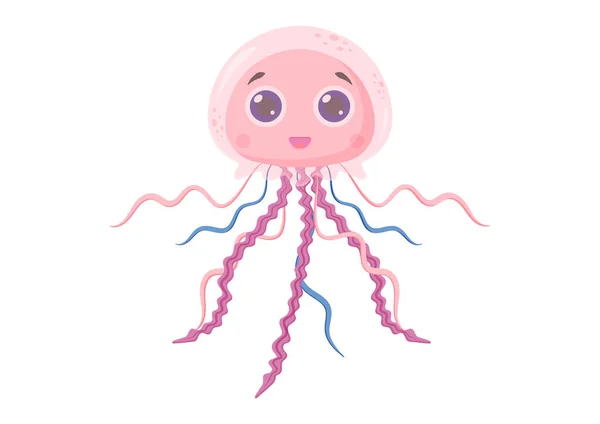 Ilustrasi Kartun Jellyfish Vektor Karakter Terisolasi Latar Belakang Putih - Stok Vektor