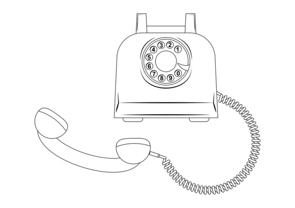 Black White Old Vintage Telephone Cartoon Illustration — Stock Vector