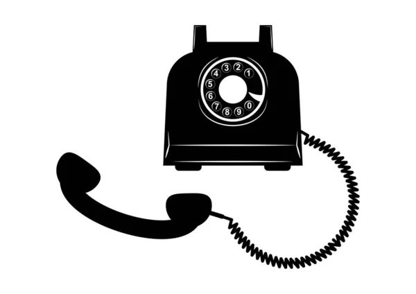Zwart Silhouet Van Een Oude Vintage Telefoon Cartoon Illustratie — Stockvector
