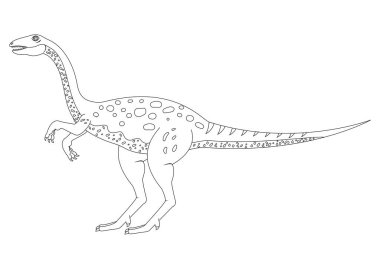 Siyah ve Beyaz Elaphrosaurus Dinozor Çizgi Film Karakteri Vektörü. Bir Elaphrosaurus Dinozorunun Renklendirme Sayfası