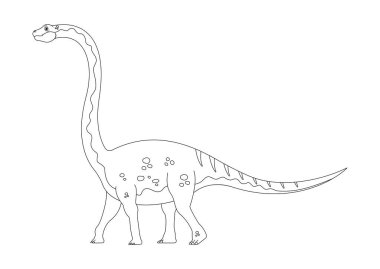 Siyah ve Beyaz Omeisaurus Dinozor Çizgi Film Karakteri Vektörü. Bir Omeisaurus Dinozorunun Renklendirme Sayfası