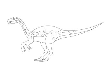 Siyah ve Beyaz Plateosaurus Dinozor Çizgi Film Karakteri Vektörü. Plateosaurus Dinozorunun Renklendirme Sayfası