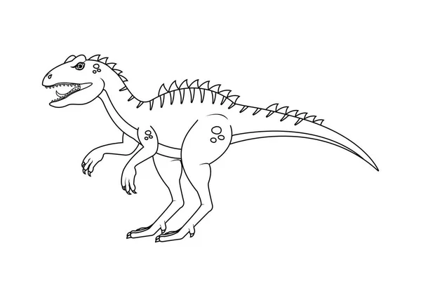 Black White Allosaurus Dinosaur Cartoon Character Vector Desenho Para Colorir — Vetor de Stock