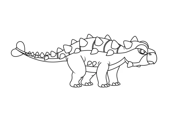 Svart Och Vit Ankylosaurus Dinosaurie Cartoon Character Vector Färgning Sida — Stock vektor