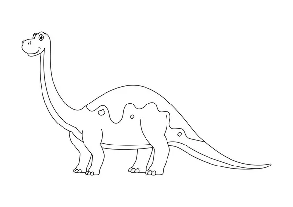 Svart Och Vit Brontosaurus Dinosaurie Cartoon Character Vector Färgning Sida — Stock vektor