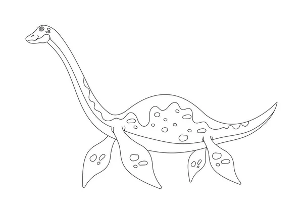 黒と白のエラスモサウルス恐竜漫画キャラクターベクター エルモサウルス恐竜の着色ページ — ストックベクタ