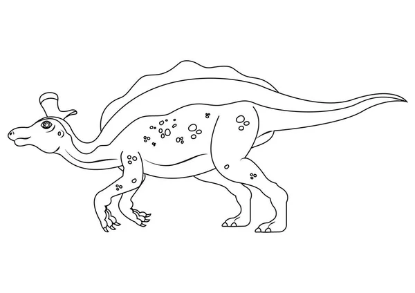 Preto Branco Lambeosaurus Dinossauro Cartoon Personagem Vector Desenho Para Colorir — Vetor de Stock