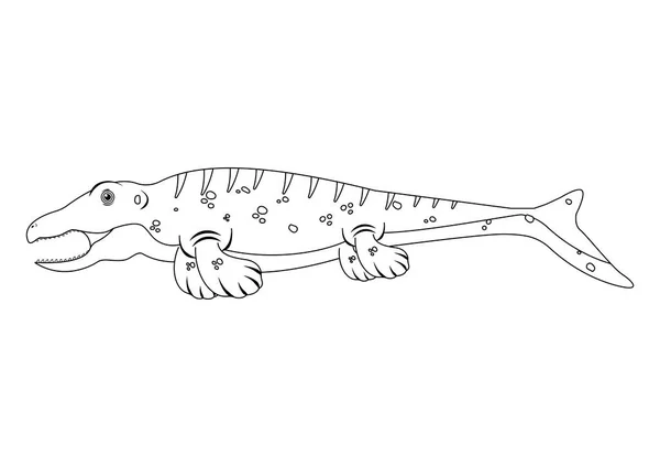 Black White Mosasaurus Dinosaur Cartoon Character Vector Desenho Para Colorir —  Vetores de Stock